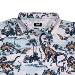 Waggle Golf Performance Polo Shirt "Land Before Golf" Dino Print 2XL